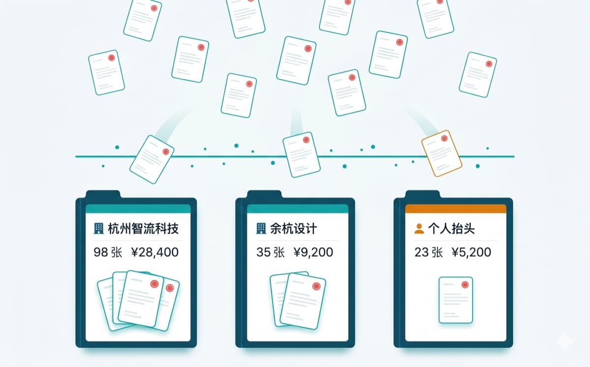 抬头自动分账本:3 家公司账本视图